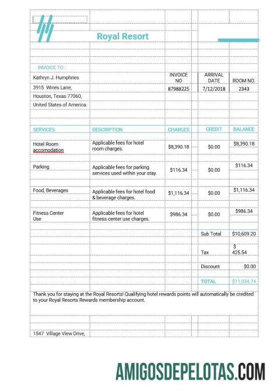 para download Modelo de fatura do Royal Resort